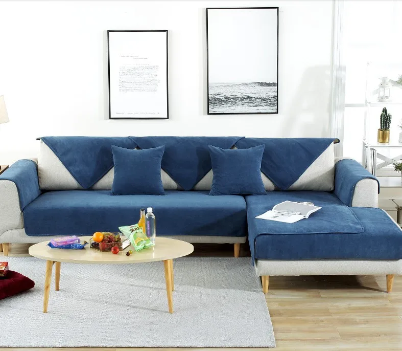 Бархатный нескользящий водонепроницаемый чехол для дивана, диванная подушка, водонепроницаемый износ, отделение для домашних животных, моча, диванная подушка, диванное противоукусное одеяло - Цвет: Dark Blue