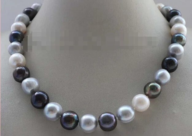

FREE SHIPPING 17" Genuine Natural 11-14mm Multicolor Round Pearl Necklace 14KGP #f2291!