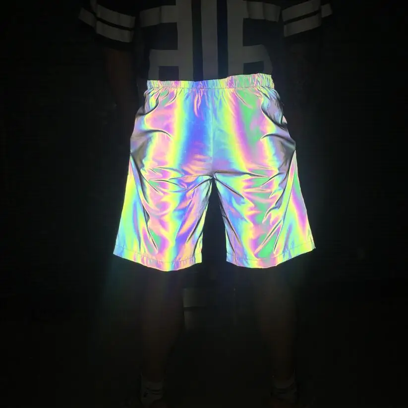 Men Summer Colorful Reflective Shorts Night Reflect Light Short Pants