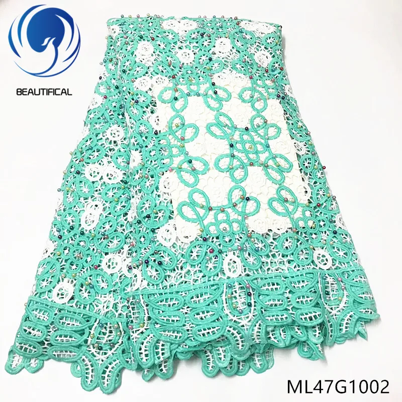 

BEAUTIFICAL nigerian guipure lace fabrics embroidery chemical lace fabric for dress 5yards 2019 New cord lace beads ML47G10