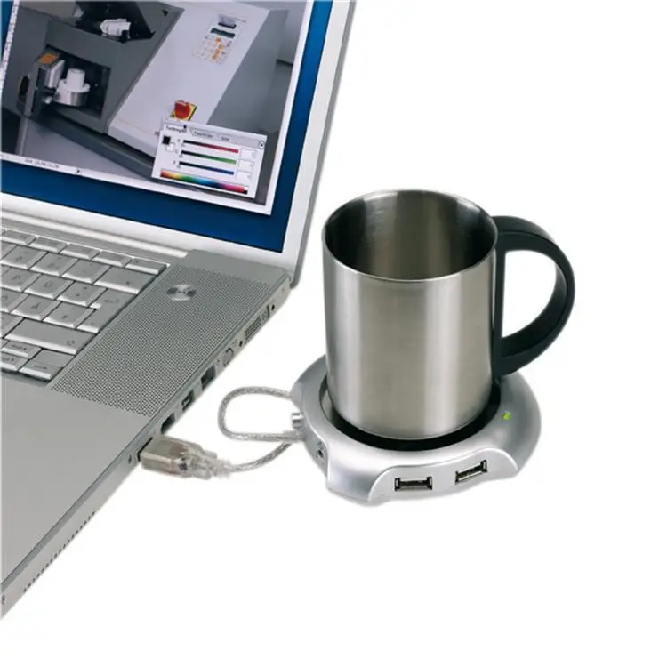 USB теплее Серебряный теплый чай кофейная чашка Кружка грелка USB Нагреватель Коврик с 4 usb-портами концентратор с переключателем ВКЛ/ВЫКЛ