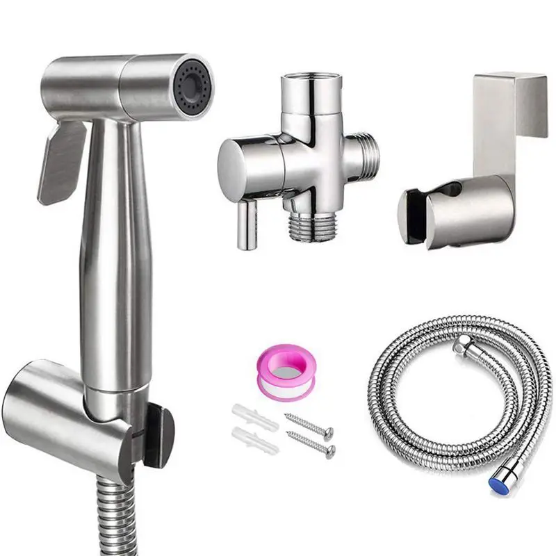 

HOT-Hand Held Bidet Sprayer for Bathroom Toilet,Brushed Stainless Steel Diaper Sprayer Shattaf Complete Set Hose High Pressure