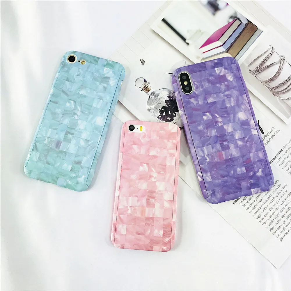 Cases For iPhone 7 Screw Thread Marble Phone Case Plus 360 Full Protection Hard PC Lattice Texture Back Cover Capa |