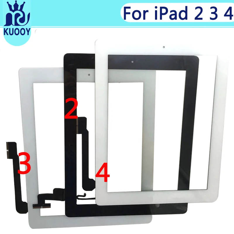 

10pcs Touch Panel For ipad 2 3 4 Touch Screen Panel Digitizer Sensor Glass with home button flex sticker camera holder
