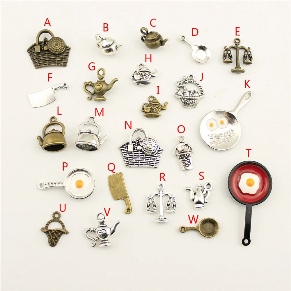 

3 Piece Kitchenware Pot Teapot Knife Basket Charms Pendant DIY Jewelry Making Handmade Bracelet Necklace Bag Accessories M037