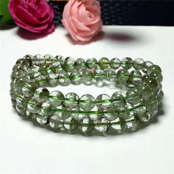 

3rows Natural Green Phantom Ghost Quartz Crystal Gemstone Bracelet 8-7.5mm AAA Free Shipping