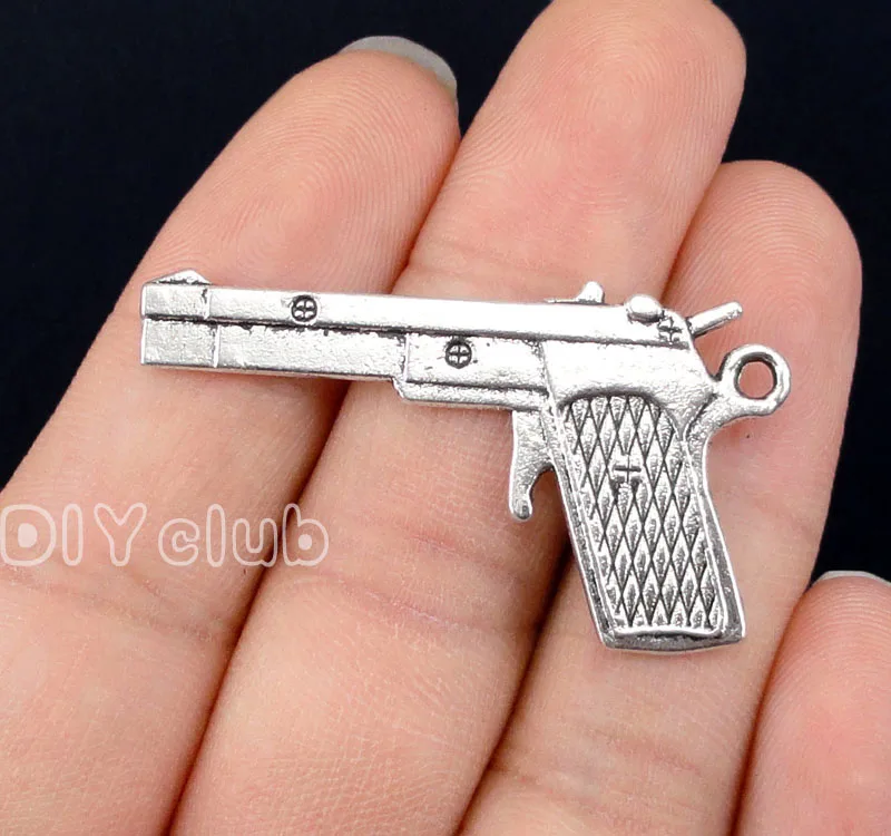 12pcs Gun Charms Antique Silver Pistol Charms Pendant 2 Sided 41x23mm