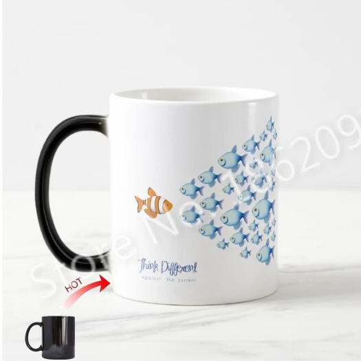 Novelty Think Different Fishes Magic Coffee Mug Funny Color Change Tea Cup  Motivational Quote Gifts For Friends Employee Kid - Mugs - AliExpress