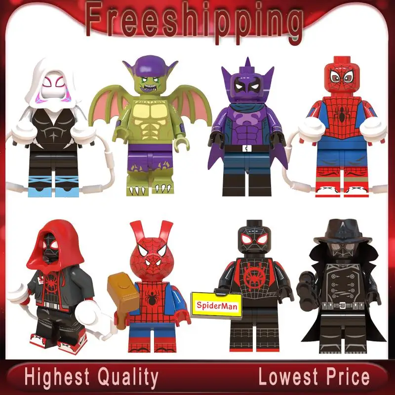

Marvel Spider-Man Into the Spider-Verse Web Of Shadows Gwen Spider-Ham Noir Prowler Building Blocks WM6052