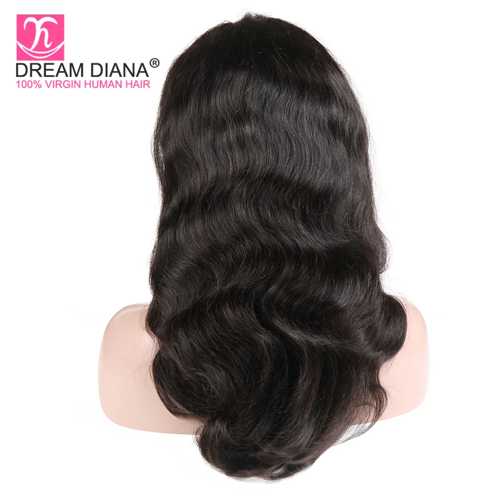 DreamDiana Malaysian Body Wave Full Lace Wig Handmade Wigs Remy Hair Full Lace Wig Natural Black Pre Plucked Human Hair Wigs
