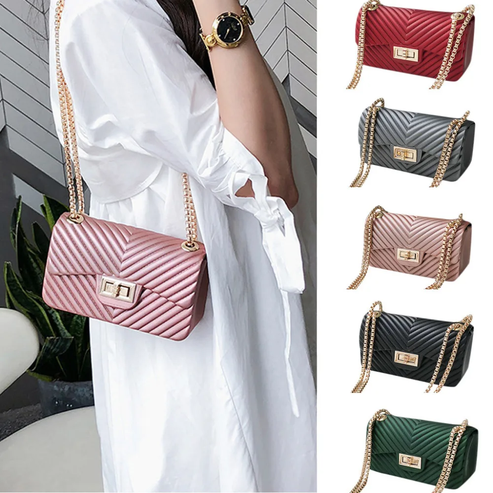 

Fashion ladies bag mini PVC shoulder chain Messenger bag Chain Crossbody solid color small square bag Simple Jelly Dropship Y516