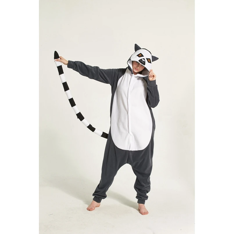 LEMUR животных Косплэй костюм Onesie Толстовка для взрослых Для женщин Для мужчин Хэллоуин для отдыха и вечеринок флис полной длины