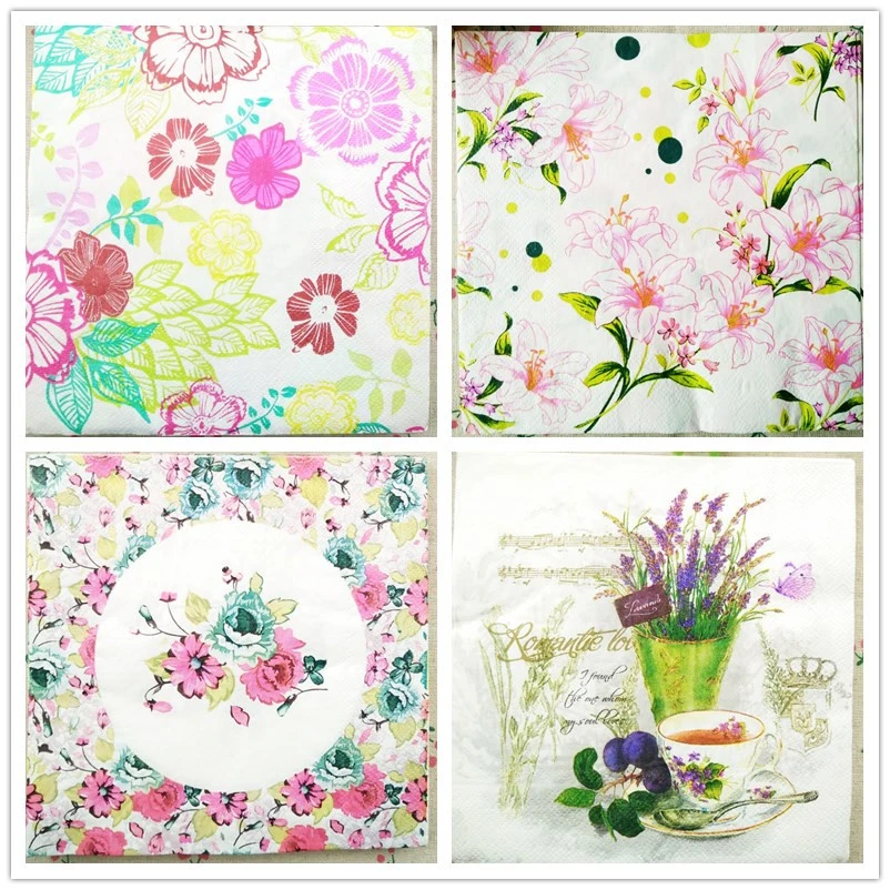 4 Decoupage Napkins Tea Cups Paper Napkins For Decoupage Tea Paper Napkins Vintage Paper Serviette Colorful Tea Cups Decorative Napkins