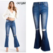 Большие размеры, сексуальные винтажные потертые повседневные джинсы для мам, женские джинсы с расклешенными дырками, рваные джинсы для женщин