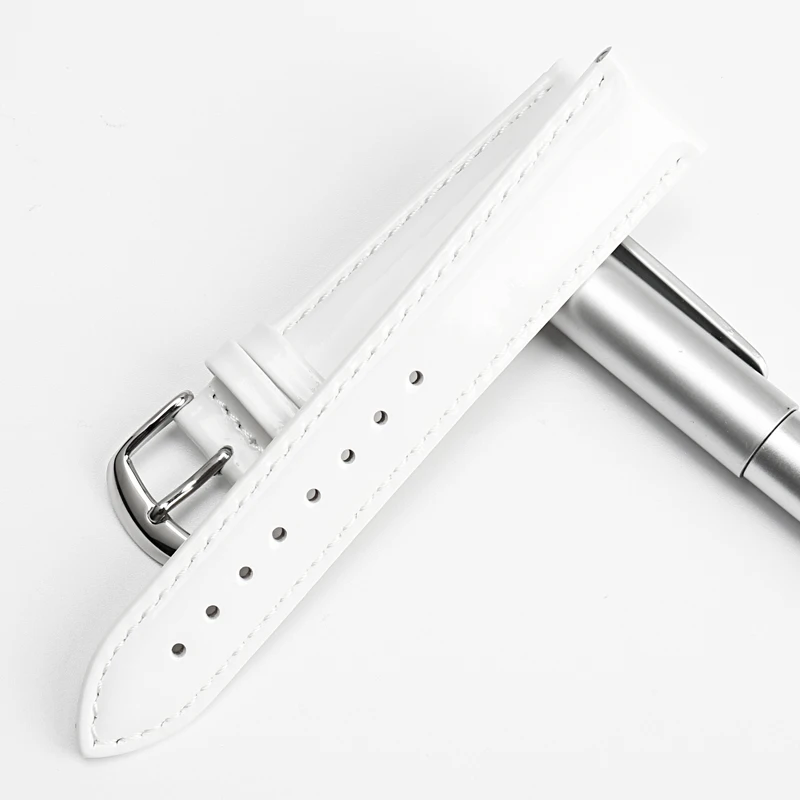 MAIKES дизайн 12 мм 14 мм 16 мм 18 мм 20 мм белый мягкий ремешок для часов блестящие лакированные Кожаные Ремешки для наручных часов из натуральной кожи