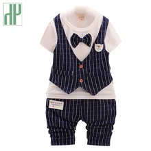 Джентльмена бутик детской одежды рубашка+ Штаны и бантом вечерние Одежда для маленьких мальчиков, для девочек, Осенняя детская одежда, комплект из 2 предметов, шт./компл