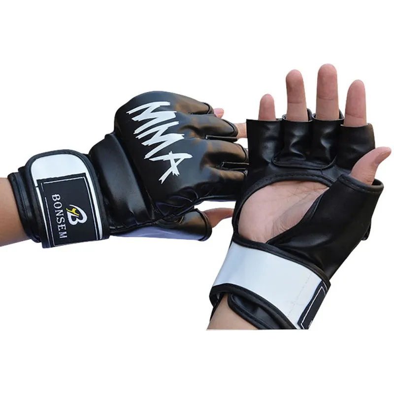 1 Pair Men Women PU Half glove Kick Boxing Gloves Black and Red Muay