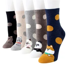 Новые большие точки милые животные хлопок носки-трубы средней высоты женские Kawaii мультфильм носки с расцветкой «панда» корейские женщины смешные короткие носки чулочно-носочные изделия
