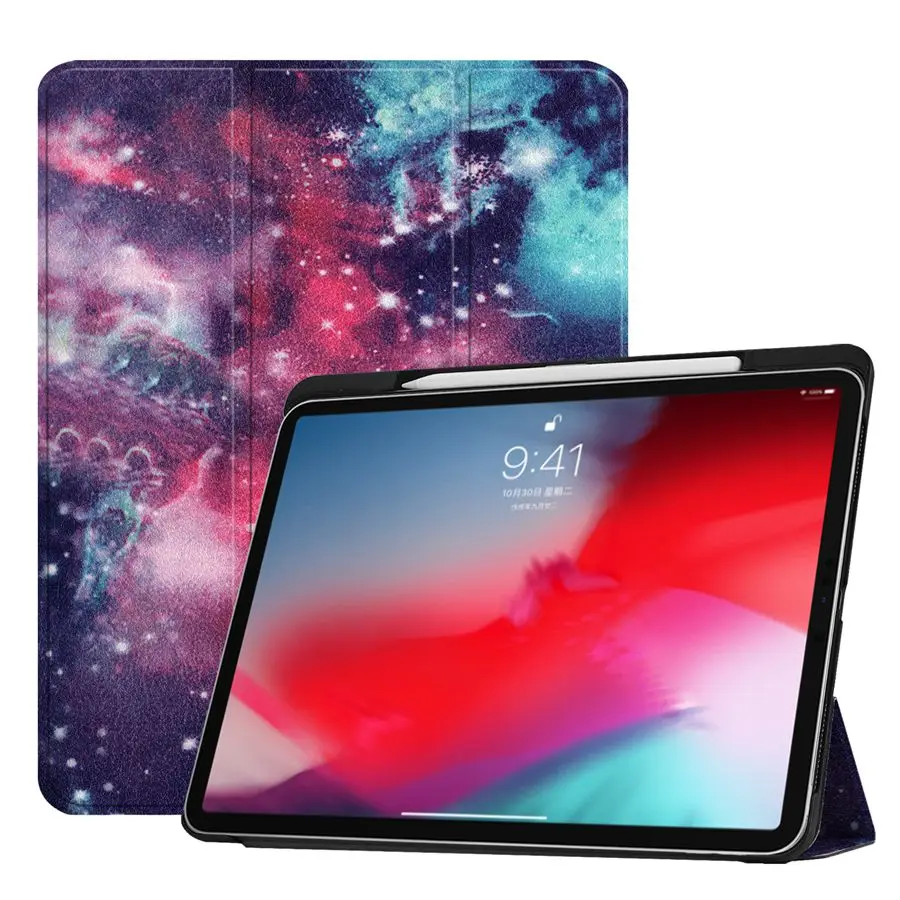 

PU Leather Case For iPad Pro 11 2018 Funda With Pencil Holder Trifold Stand + PC Hard Back Cover For New iPad Pro 11 Case +Film