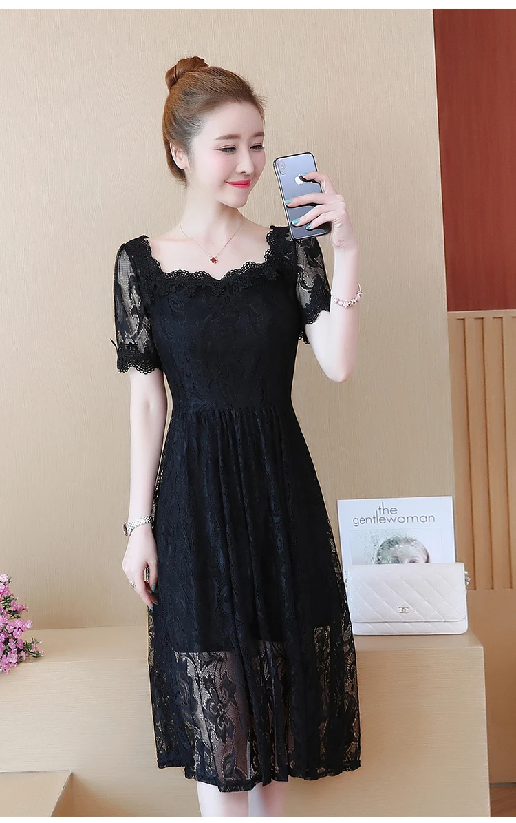 Женская одежда 5XL элегантное кружевное платье для девушек размера плюс летние платья из гипюра черные платья молодежная одежда для женщин 4492