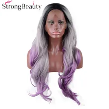 Strongbeauty синтетические парики с волнистыми волосами кружева спереди омбре фиолетовый длинный парик