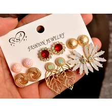 Новые Модные женские ювелирные изделия оптом женские вечерние перламутрово-розовый красный стиль mashup Великолепная 6 пар/компл., высокое качество, прекрасный подарок