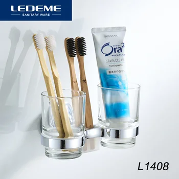 

LEDEME Double Glass Cup Tumbler Holders Wall-mount Toothbrush Tooth Cup Holders Bathroom Hardware Cup Tumbler Holder L1408
