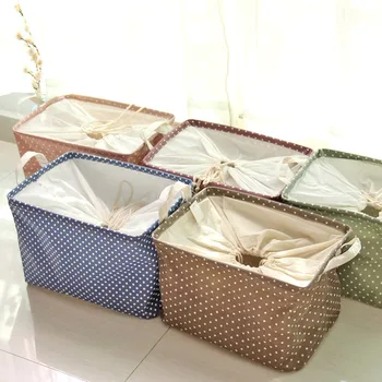 

Foldable Laundry Basket For Dirty Clothes Dot Pattern Cotton Clothes Storage Box Toys Storage Baskets Bin With Handle