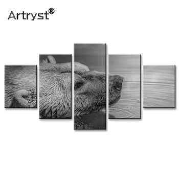 

Modern HD Print 5 Modular Black and White Polar Bear Animal Poster Canvas Painting Home Decor Wall Art Picture for Living Room