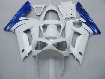 

Injection molded ABS plastic fairing kit for Kawasaki Ninja ZX6R 03 04 white blue fairings set ZX6R 2003 2004 OT30