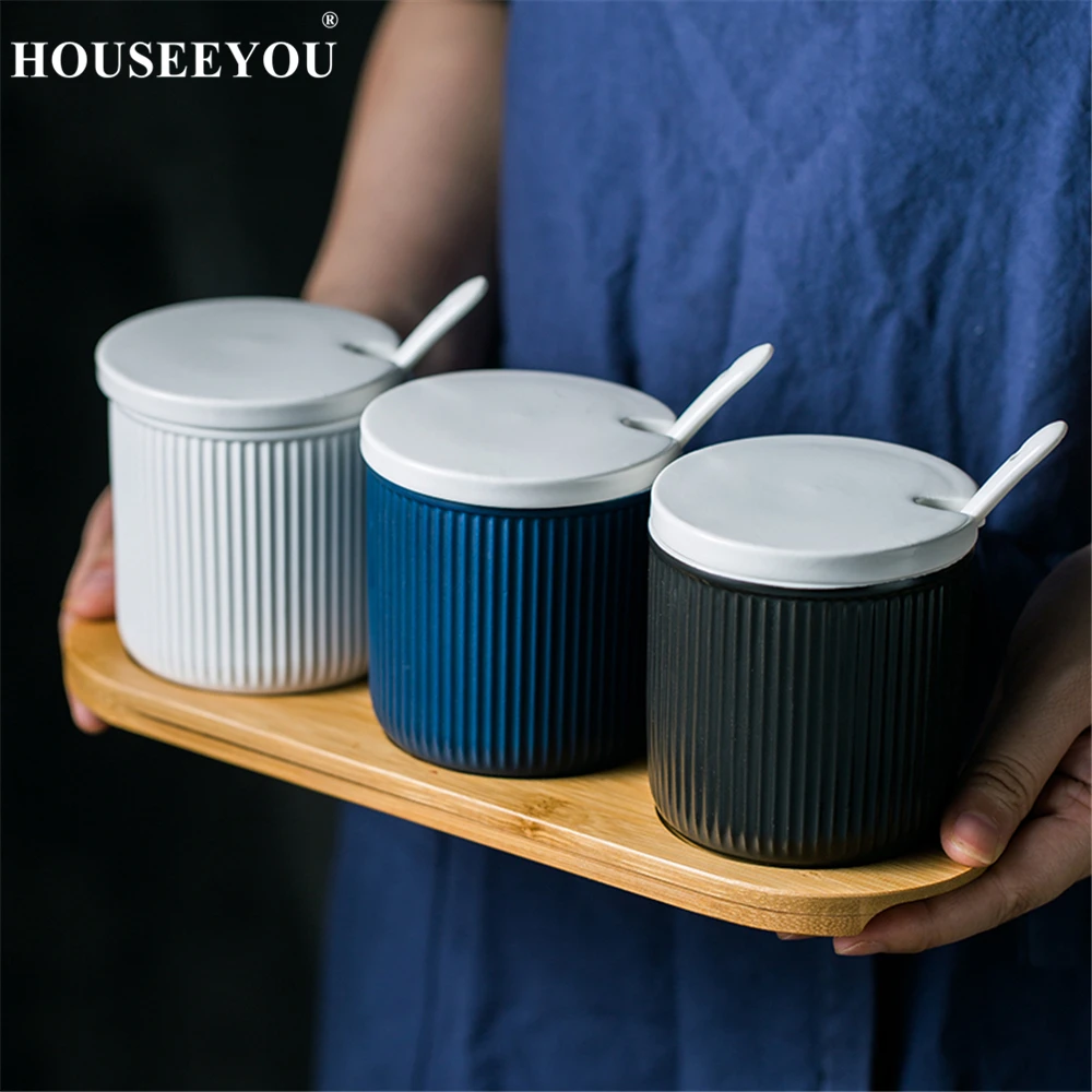 

3Pcs/set Nordic Ceramic Seasoning Pot Oil Spice Herb Salt Pepper Jar Jug Tank Home Condiment Box Kitchen Container Storage Tool