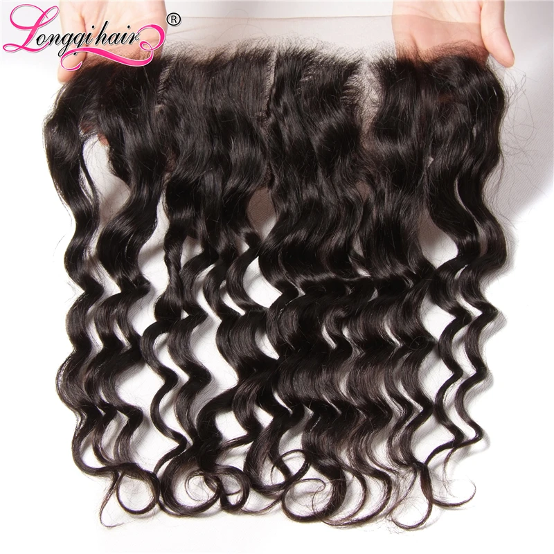 

Longqi 13x4 Brazilian Water Wave Lace Frontal Pre-Plucked Swiss Lace 130% Density Free Part Remy Human Hair