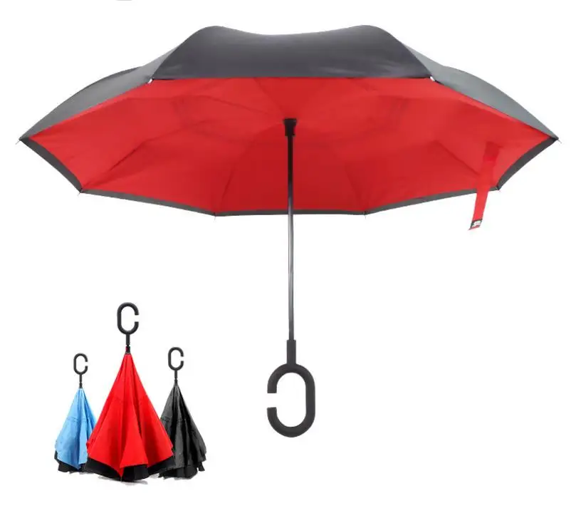 Windproof Reverse Closing Double Layer Inverted Umbrella and Inside Out