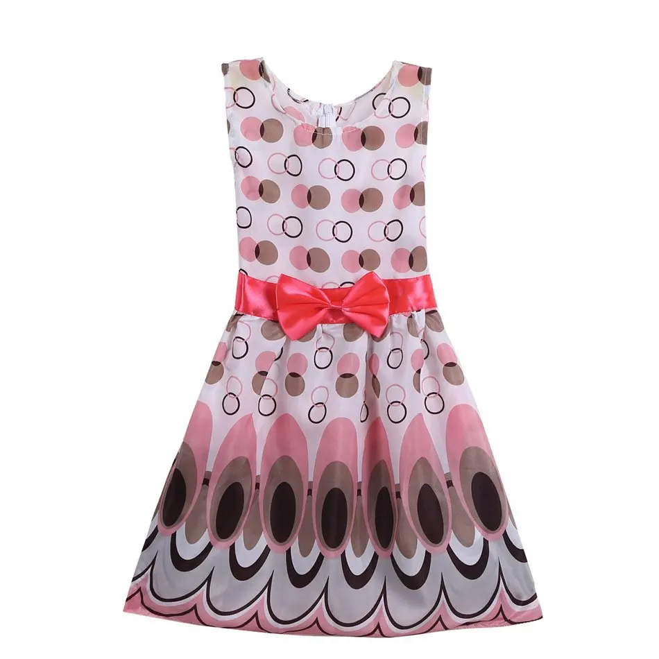 7 Girls Pink Peacock Summer Dresses Front View