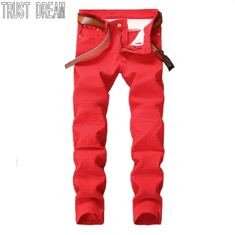 TRUST DREAM Pair Style font b Men b font Quatlity Patchwork Slim Motor font b Jeans