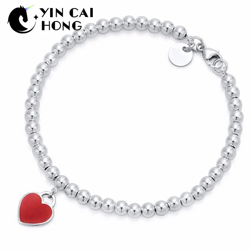 

NEW Charm Gift 925 Sterling Silver Red Heart Attractive Elegance Temperament Bracelet World Jewelry TIFF