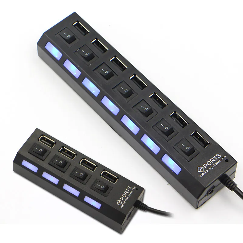 TWOBRO USB HUB 2,0 портативный 4/7 портов USB 2,0 концентратор сплиттер кабель адаптер с Отдельный переключатель для MacBook, ПК, ноутбук