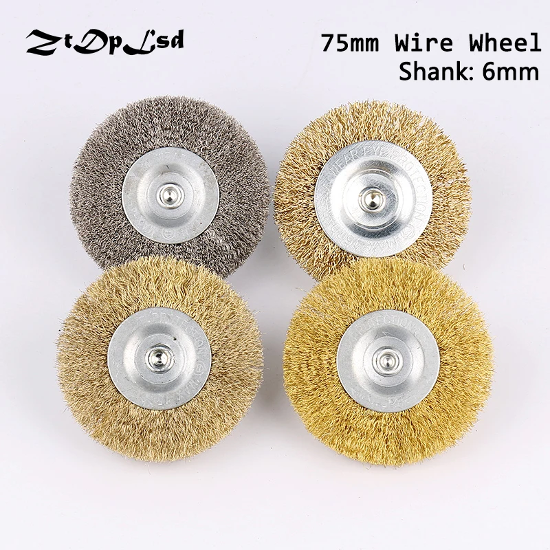 

ZtDpLsd 75mm Wire Brush 6mm Shank Diameter Flat Stainless Steel Wire Wheel Electric Drill Grinding Mill Polish Wheel Derusting
