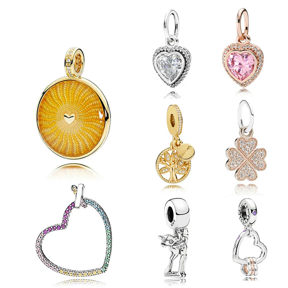 

Kaliyah 100% 925 Sterling Silver 1:1 Sun Charm Shining Colorful Rainbow Heart 18 K Gold Life Tree In Pink Gold Clover Pendant
