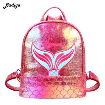 

Green Rose Purple Laser Lady Backpack Mermaid Pattern PU Leather Holographic Bag Samll Travel School Bag Rucksacks for Girl