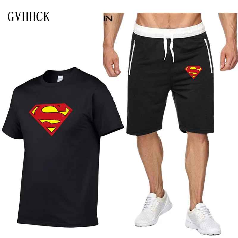 

Summer New Marvel Superman Compression T Shirt Set Men Brand Tracksuit 3D fashion Fitness Clothing Men Sets Sportswear Suit Men