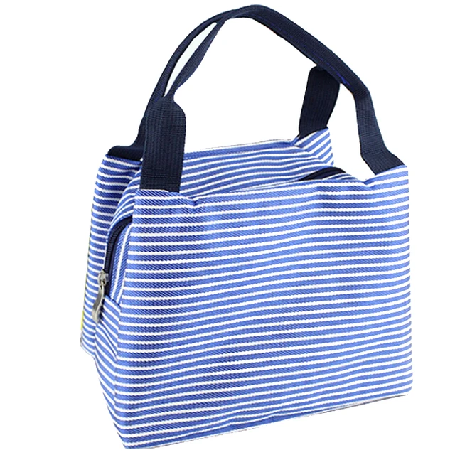 Boutique Stripe Lunch Box Carry Bag For Travel Picnic Blue Boutique Stripe Lunch Box Carry Bag For Travel Picnic Blue