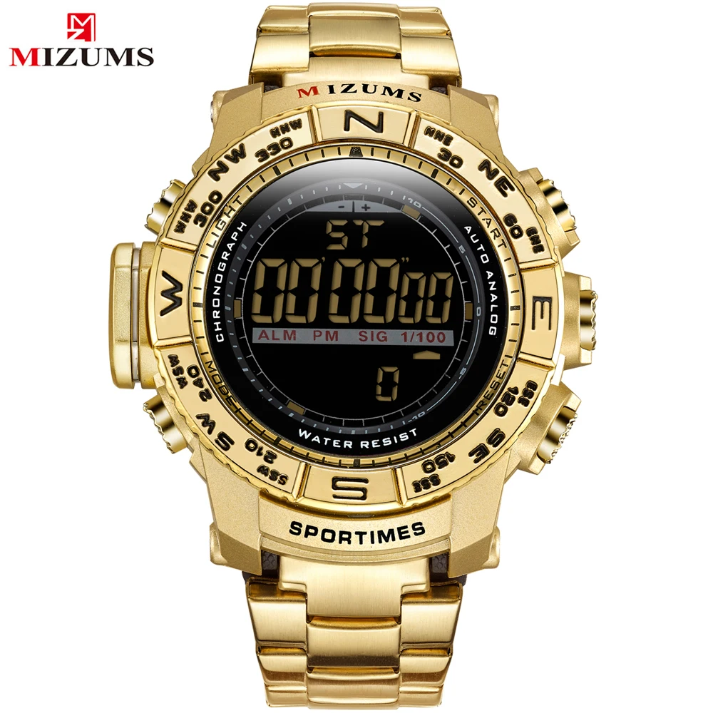 MIZUMS мужские спортивные часы цифровой светодиодный 30 м водонепроницаемые мужские часы календарь шагомер мужские s полностью стальные уличные мужские часы Relogio