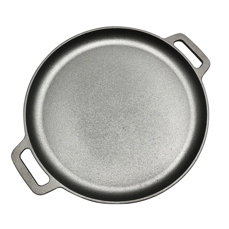 

30cm/33cm/35cm Cast Iron Steak Pan BBQ Roasting Meat Roaster Round Uncoated Cooking Pot Pizza Pancake Griddles Flate Bottom