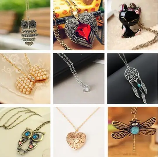 

New Necklaces Heart Wing Long Chain Feather Vintage Bow Cat Owl Heart Leaf Crystal Clavicle Pendant Necklace Jewelry For Women