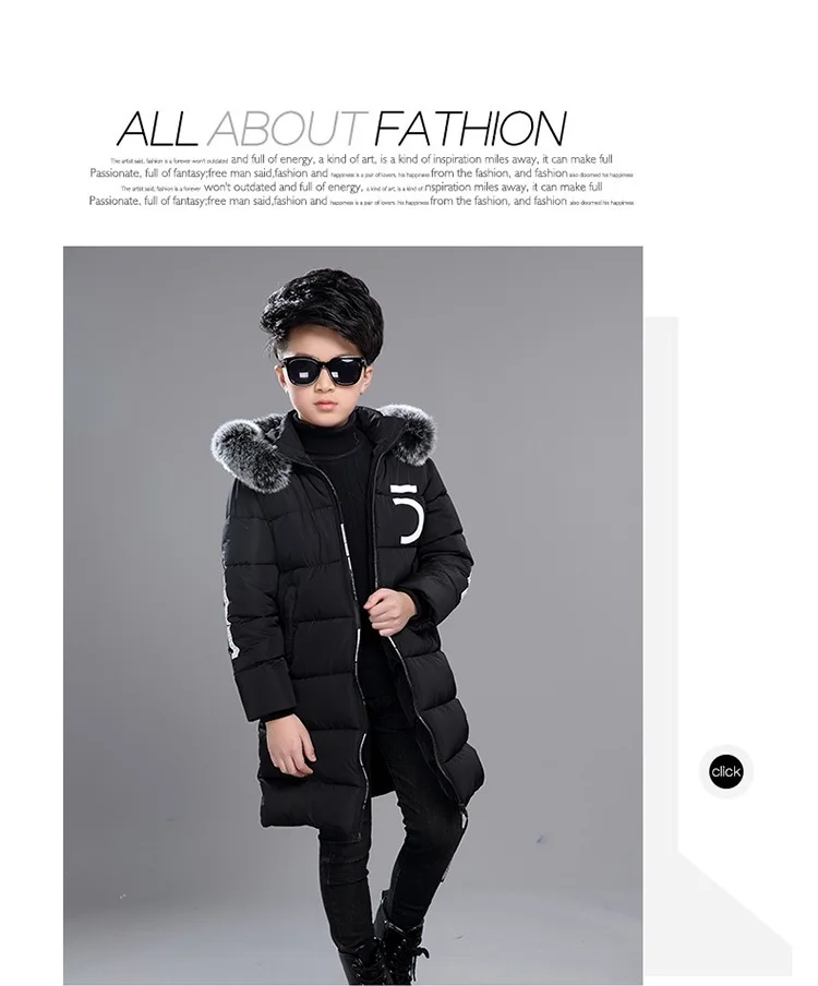 Children Winter Warm Jackets Boys Big Fur Collar Hooded Cotton Jacket Children Casual Thickenging Outerwear Coats