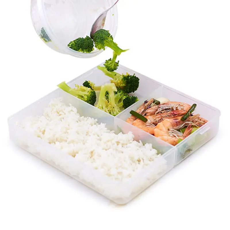 Пластиковая коробка для хранения еды с 3 отсеками контейнер для приготовления еды с крышкой остатки свежего запечатывания коробка для ланча многоразовая кухня микро