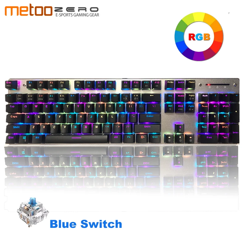 

Metoo Genuine Mechanical Keyboard RGB Backlit 104 keys Blue Switch Metal Anti-ghosting USB Wired Gaming Keyboard Russian/English
