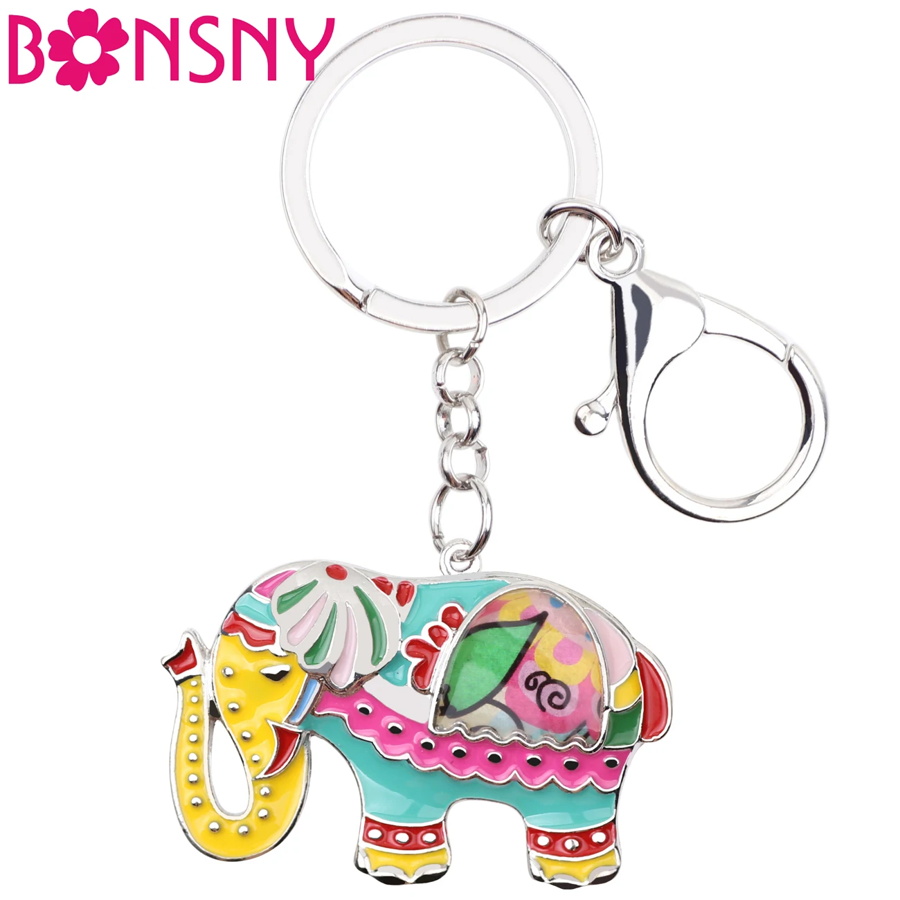 

Bonsny Enamel Metal Elephant Key Chain Key Ring For Women Handbag Charm Fashion Animal Jewelry Keychain Accessories