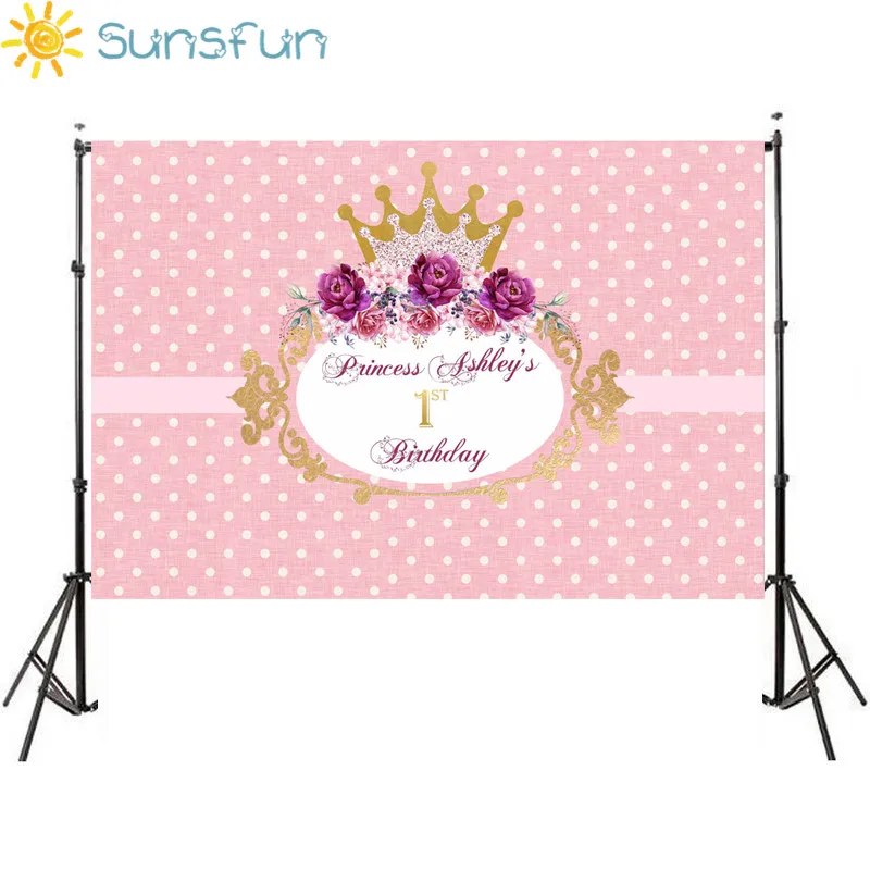 Sunsfun 7X5 футов Розовый фон корона цветок белое пятно новорожденные фотографии принцесса ребенок душ день рождения фоны 220X150 см